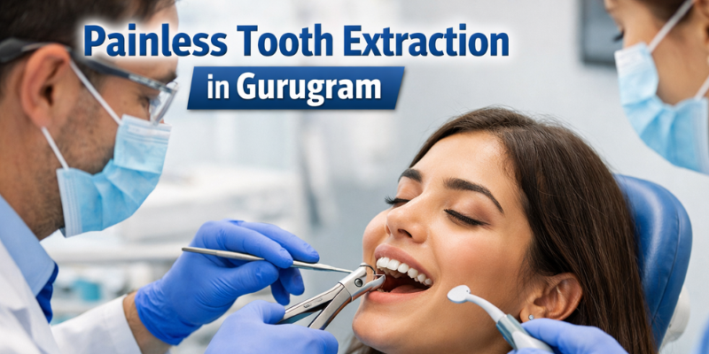 Dentist performing painless tooth extraction using advanced dental tools at Petal Smiles in Gurugram