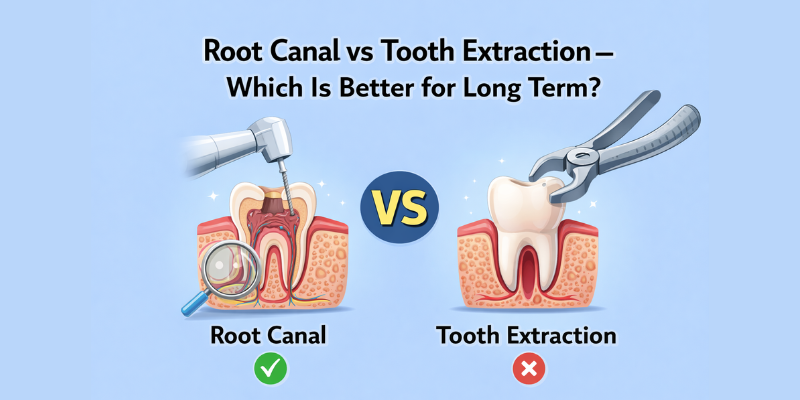 Root canal treatment vs tooth extraction dental procedure comparison illustration